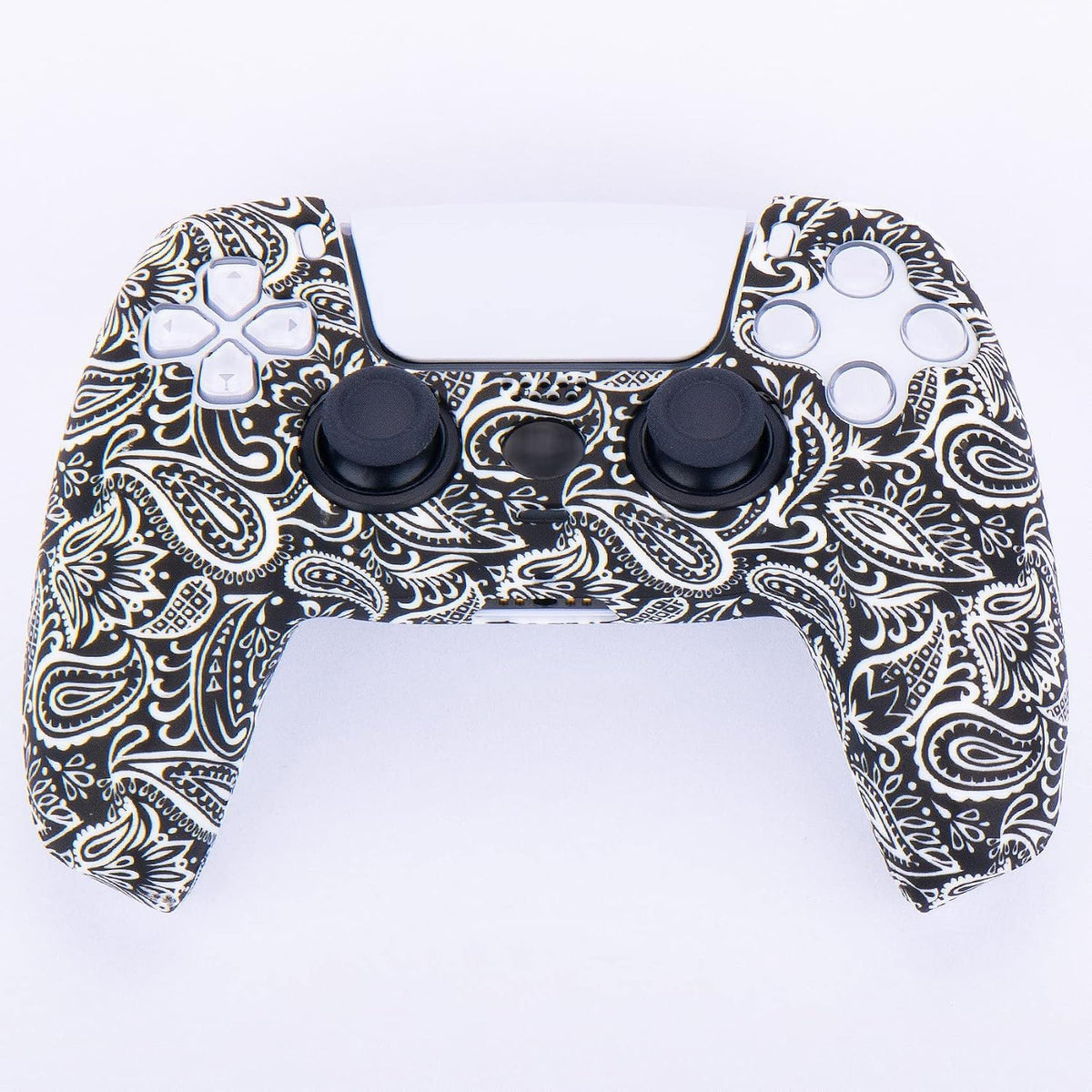 Water Transfer Printing Silicone Thickened Cover Skin Case for PS5 Controller X 1(Leaves Red) with Thumb Grips X 10